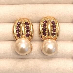 Vintage Faux Pearl and Crystal Earrings | 1.25” Length